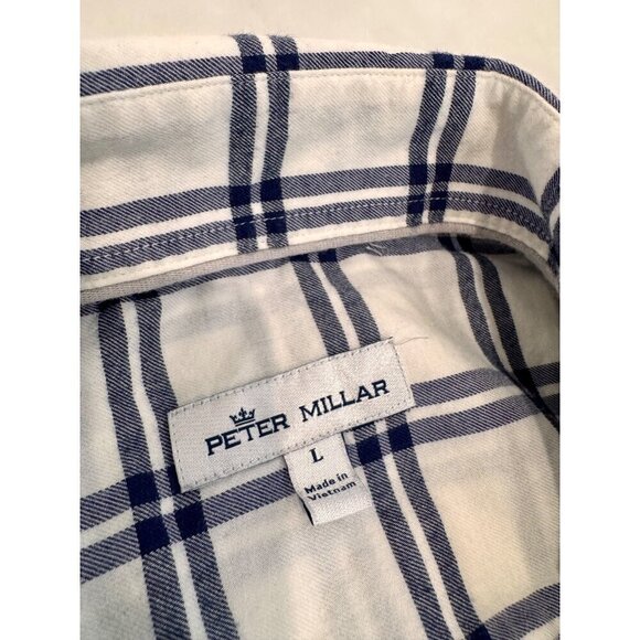 Peter Millar Men's Size L Autumn Soft Casual Button Down Shirt Ivory/Blue Plaid - Picture 3 of 10